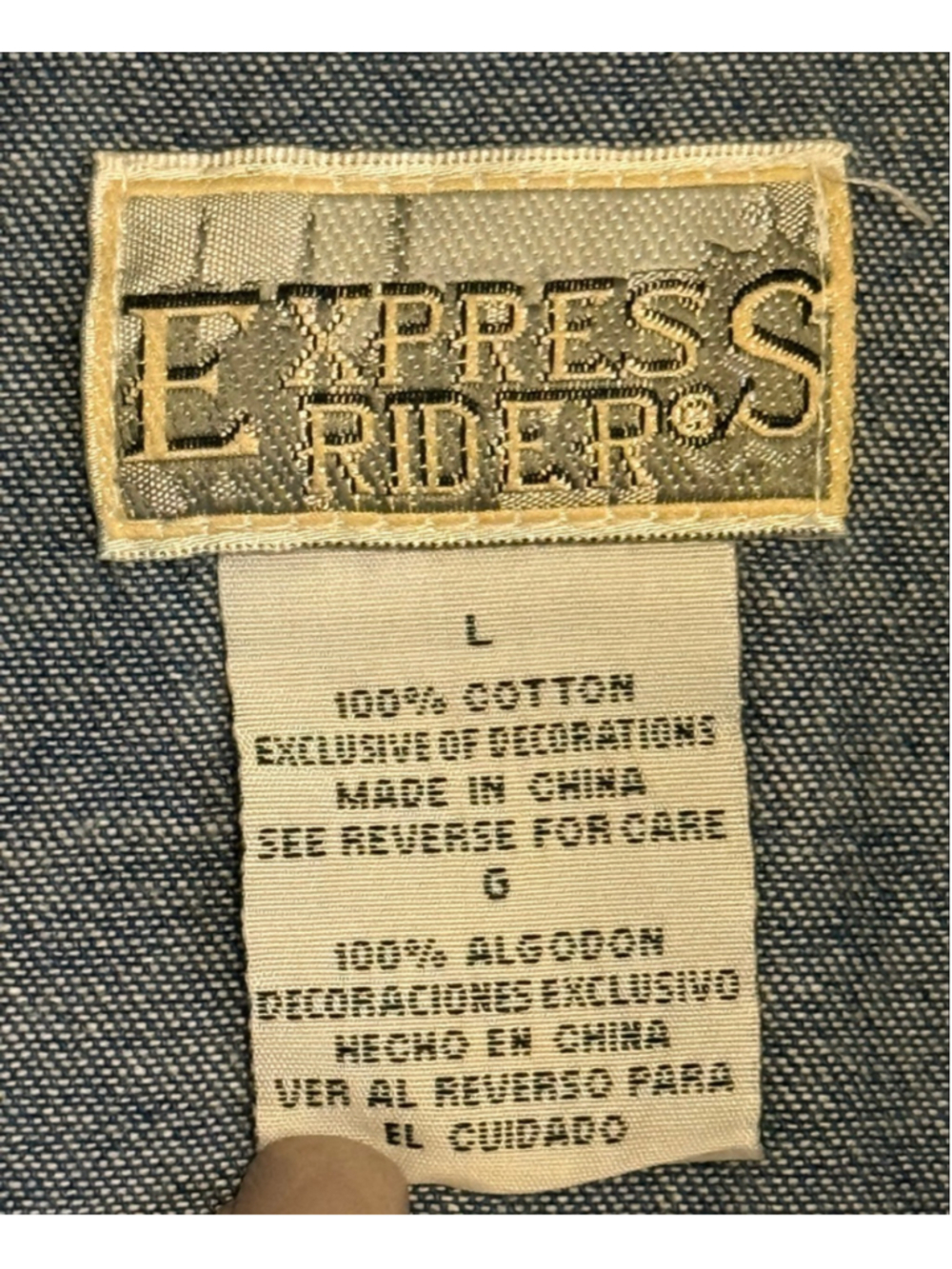 Vintage 90s Express Rider Mens Western Denim Colorblock Button Front Shirt Sz L - Picture 6 of 6